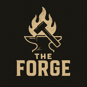 Emblema de yunque y llama de The Forge