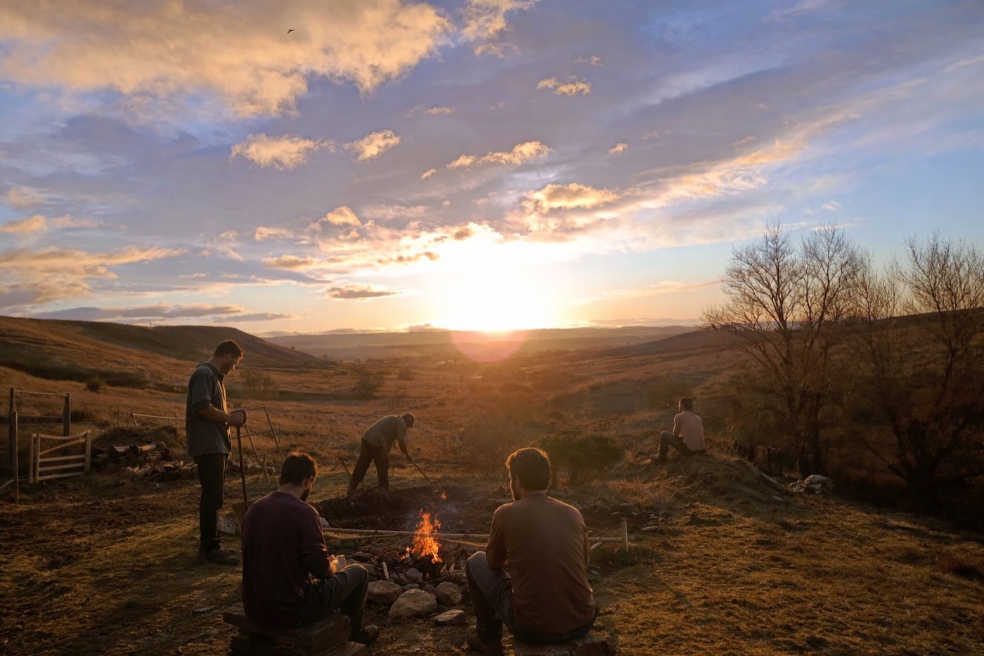 Grupo de amigos al atardecer en The Forge